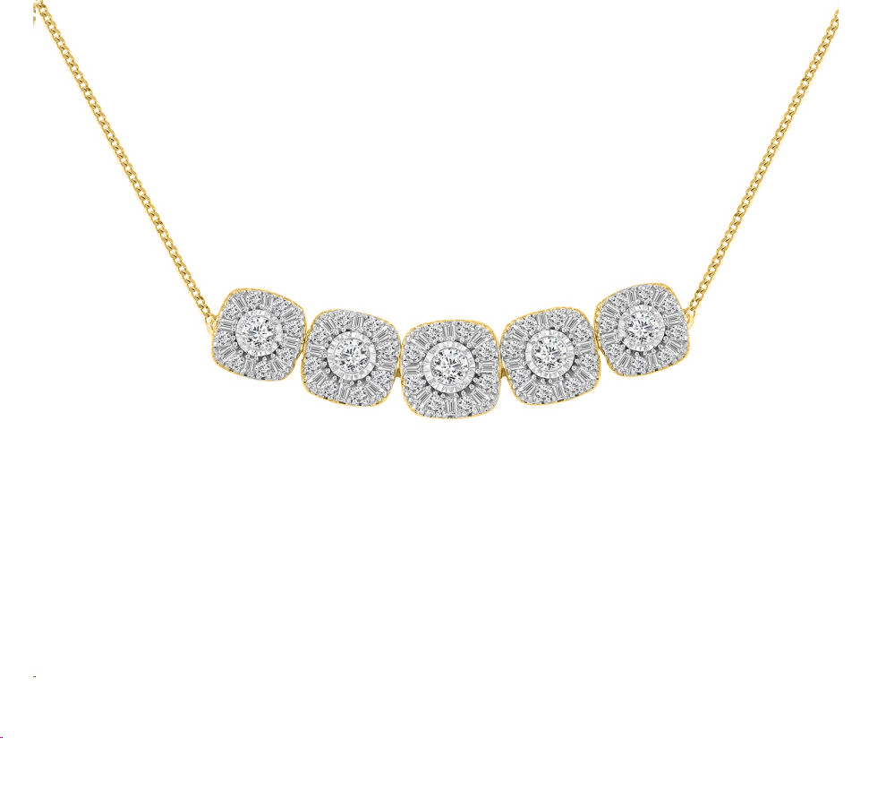 LADIES NECKLACE 1.00CT ROUND/BAGUETTE DIAMOND 14K YELLOW GOLD