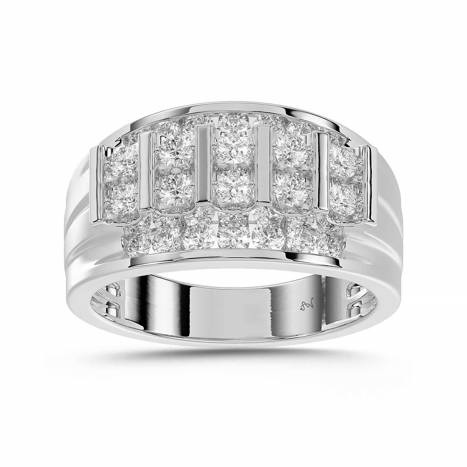 MEN'S BAND 1.50CT ROUND DIAMOND 10K WHITE GOLD