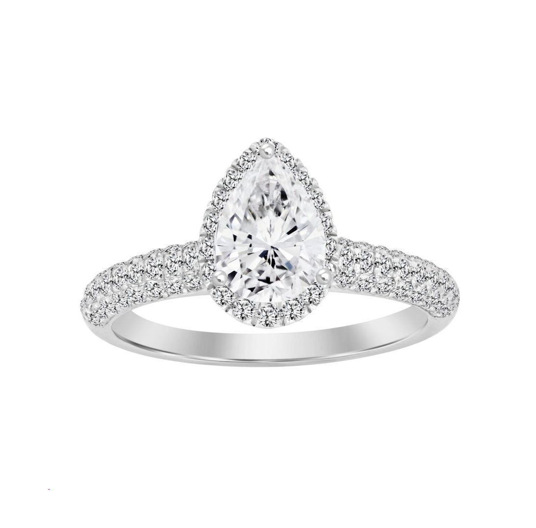 LADIES RING 1.25CT ROUND/PEAR DIAMOND 14K WHITE GOLD(SI QUALITY) (CENTER STONE 4 CT PEAR DIAMOND)