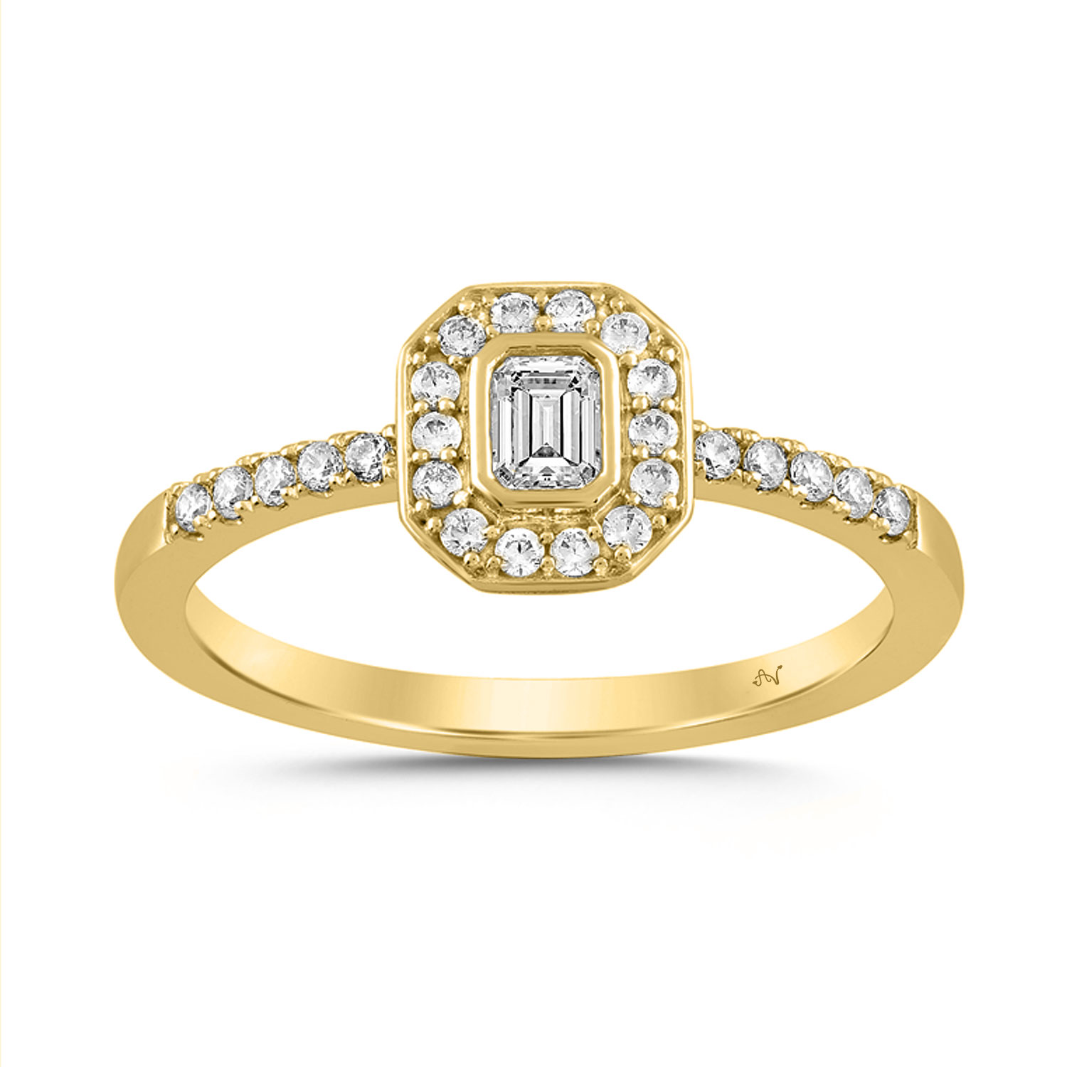 LADIES RING 0.33CT ROUND/EMERALD DIAMOND 10K YELLOW GOLD