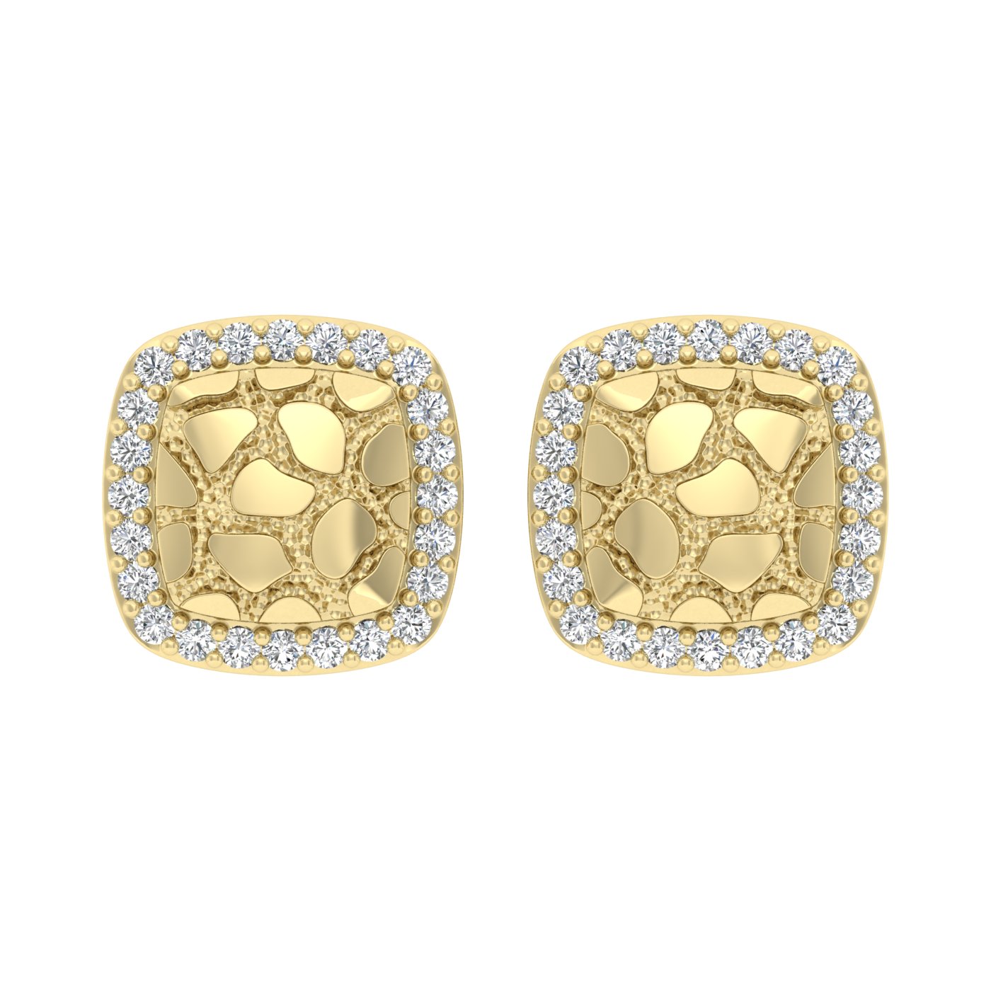 “Ladies Nugget Halo Fashion Earrings 0.25Ct Round Diamond 10K Yellow Gold – Fashionable Women’S Jewelry Gift