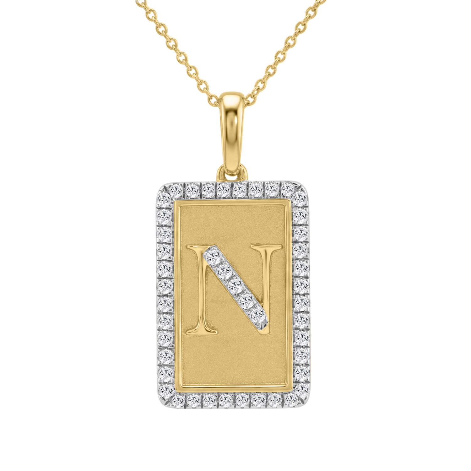 Elegant Ladies 0.20Ct Round Diamond “N Alphabet Fashion Pendant With Chain – 10K Yellow Gold