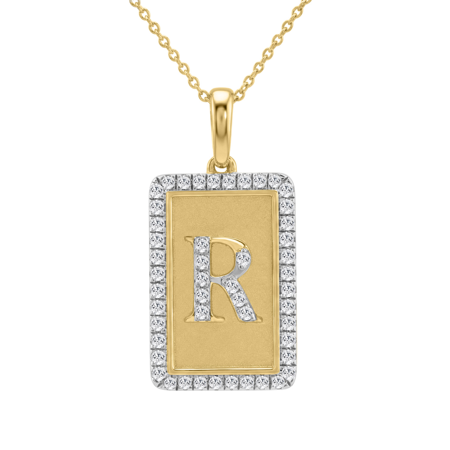 Elegant Ladies 0.20Ct Round Diamond “R Alphabet Fashion Pendant With Chain – 10K Yellow Gold