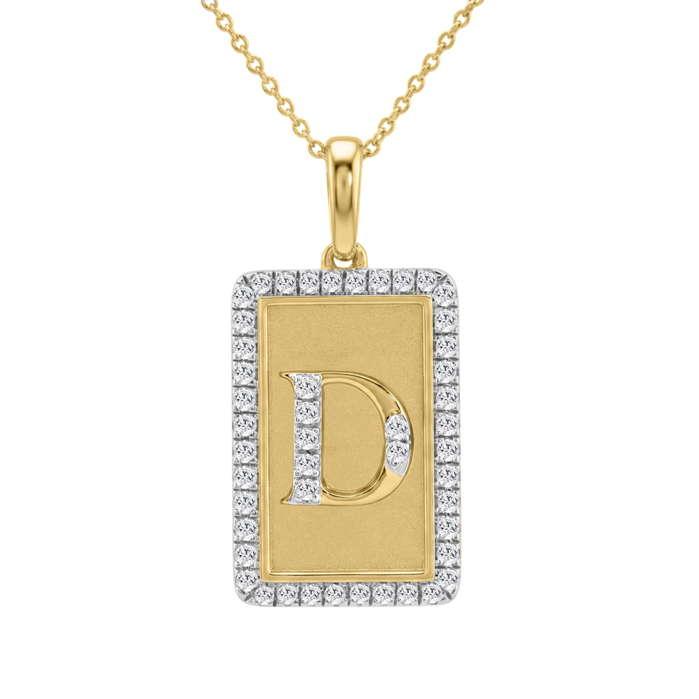 10K Yellow Gold letter 'D' Fashion Pendant With Chain - 0.20 CT Round Diamond Ladies Jewelry Gift