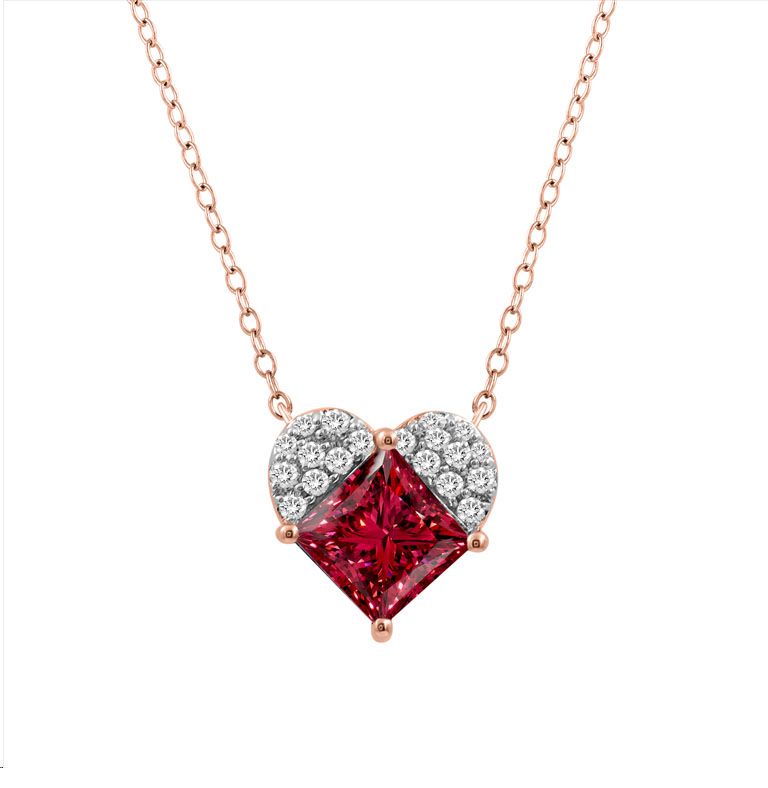 LADIES PENDANT WITH CHAIN 1.13CT ROUND/RUBY DIAMOND 14K ROSE GOLD (CENTER STONE RUBY PRINCESS -1CT) PC