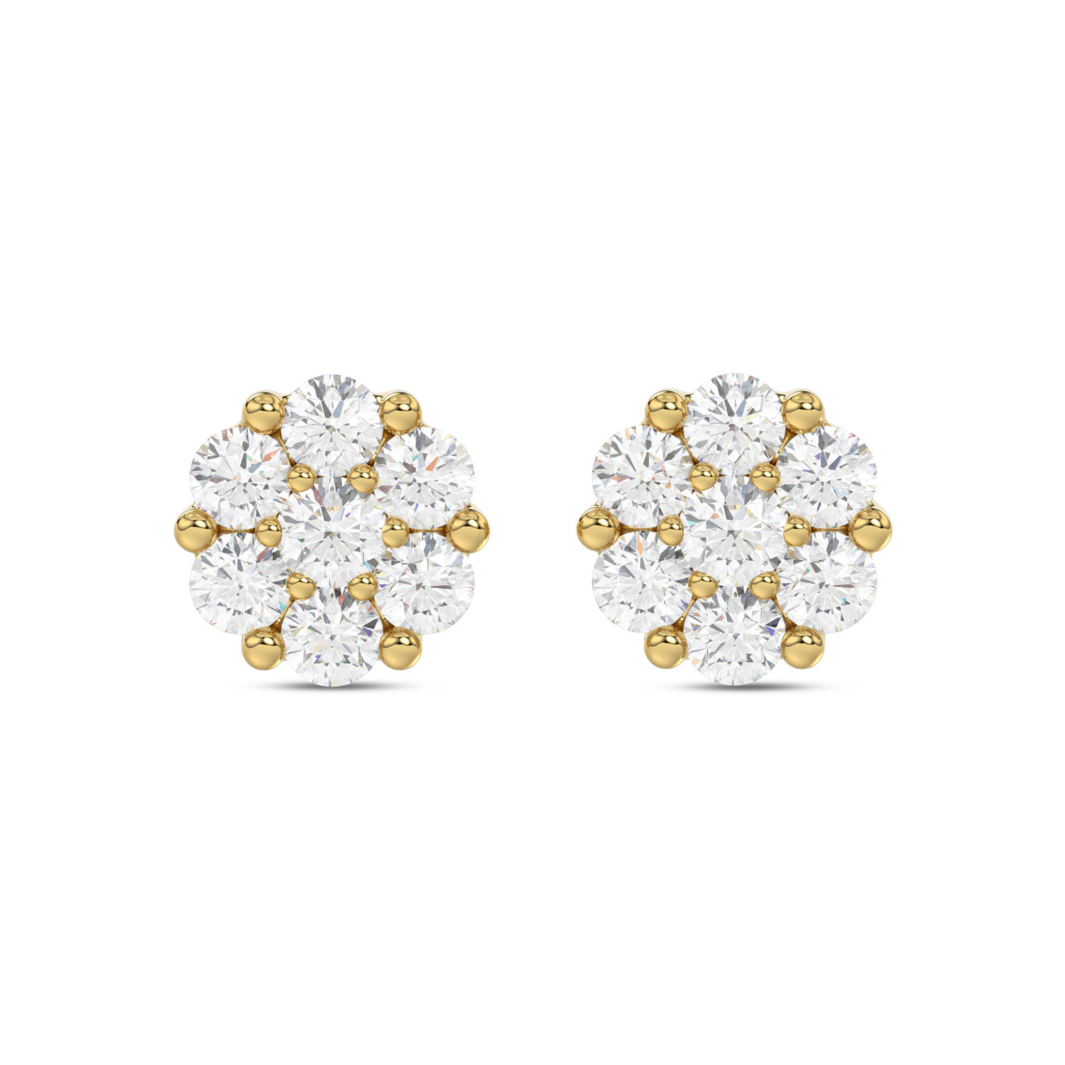 LADIES FLOWER EARRINGS 0.15CT ROUND DIAMOND 10K YELLOW GOLD