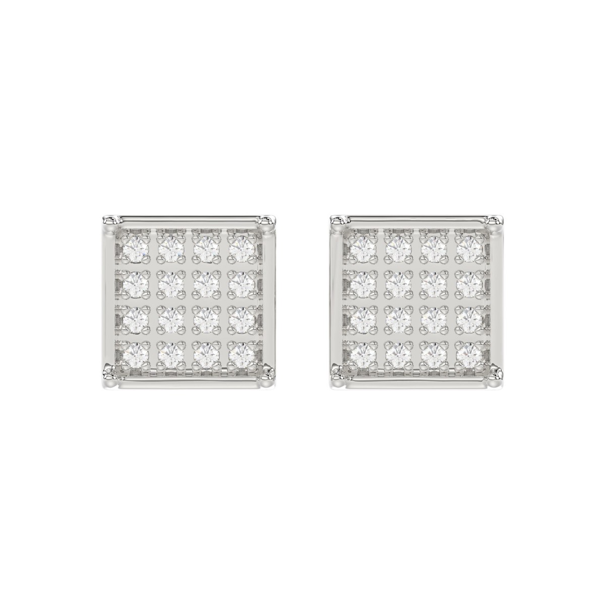 Sterling Silver White 0.10CT Round Diamond Yuva Square Cluster Earrings Women’S Fine Jewelry