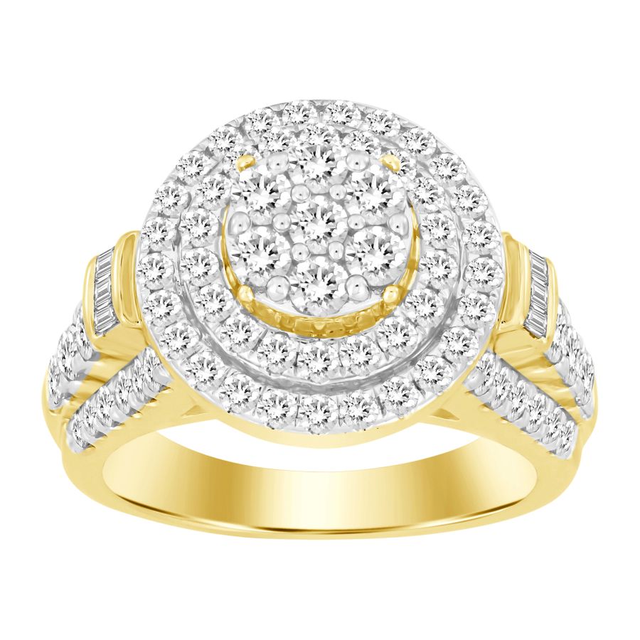 Ladies Diamond Round and Baguette Ring 2.00 Carat in 10K Yellow Gold
