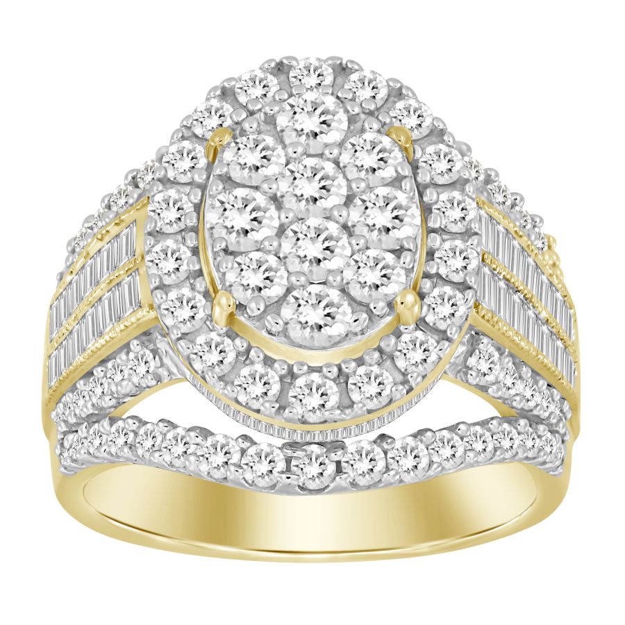 Ladies Fashion Ring: 2.00CT Round and Baguette Diamond in 10K Yellow Gold