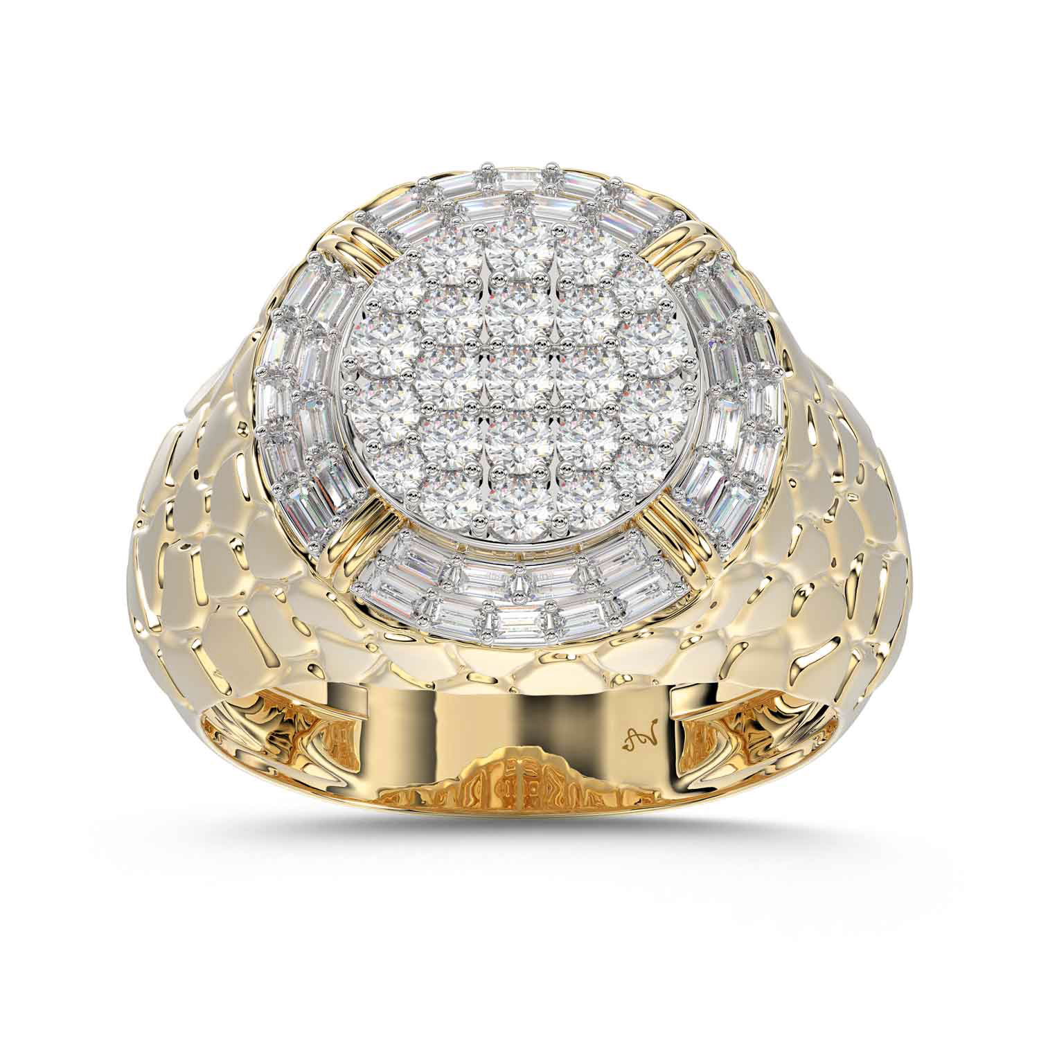 MEN'S RING 1.00CT ROUND/BAGUETTE DIAMOND 10K YELLOW GOLD