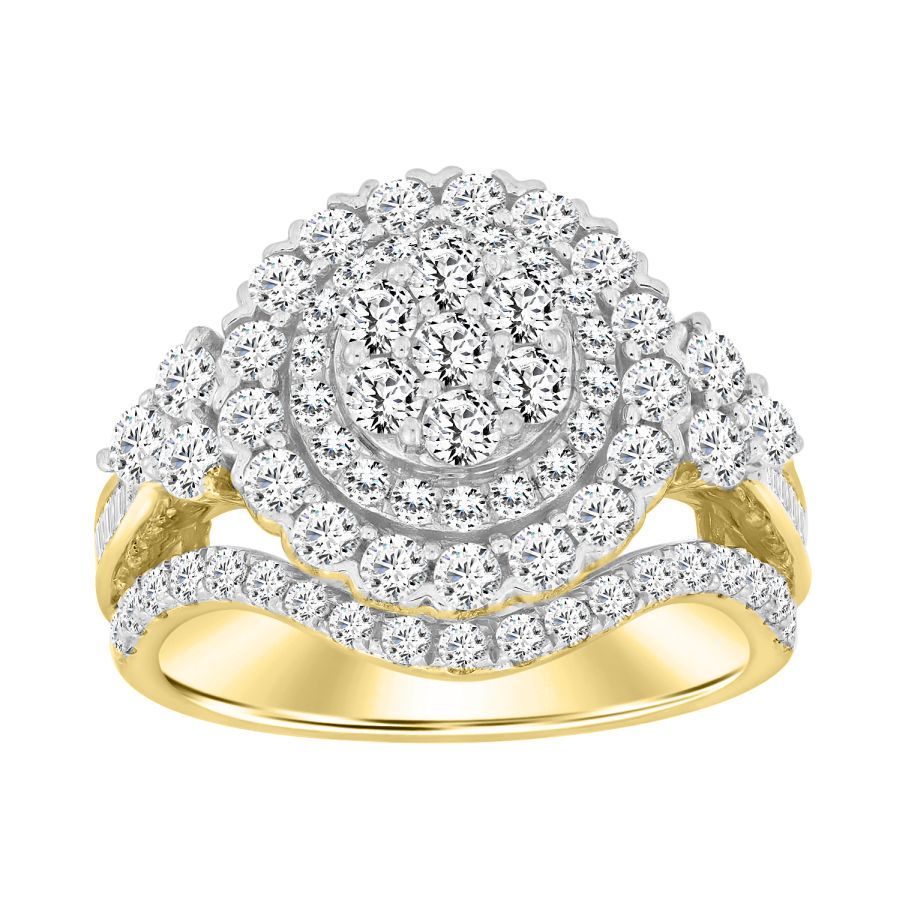 Radiant 2.00 Carat Round & Baguette Ladies Diamond Ring in 10K Yellow Gold