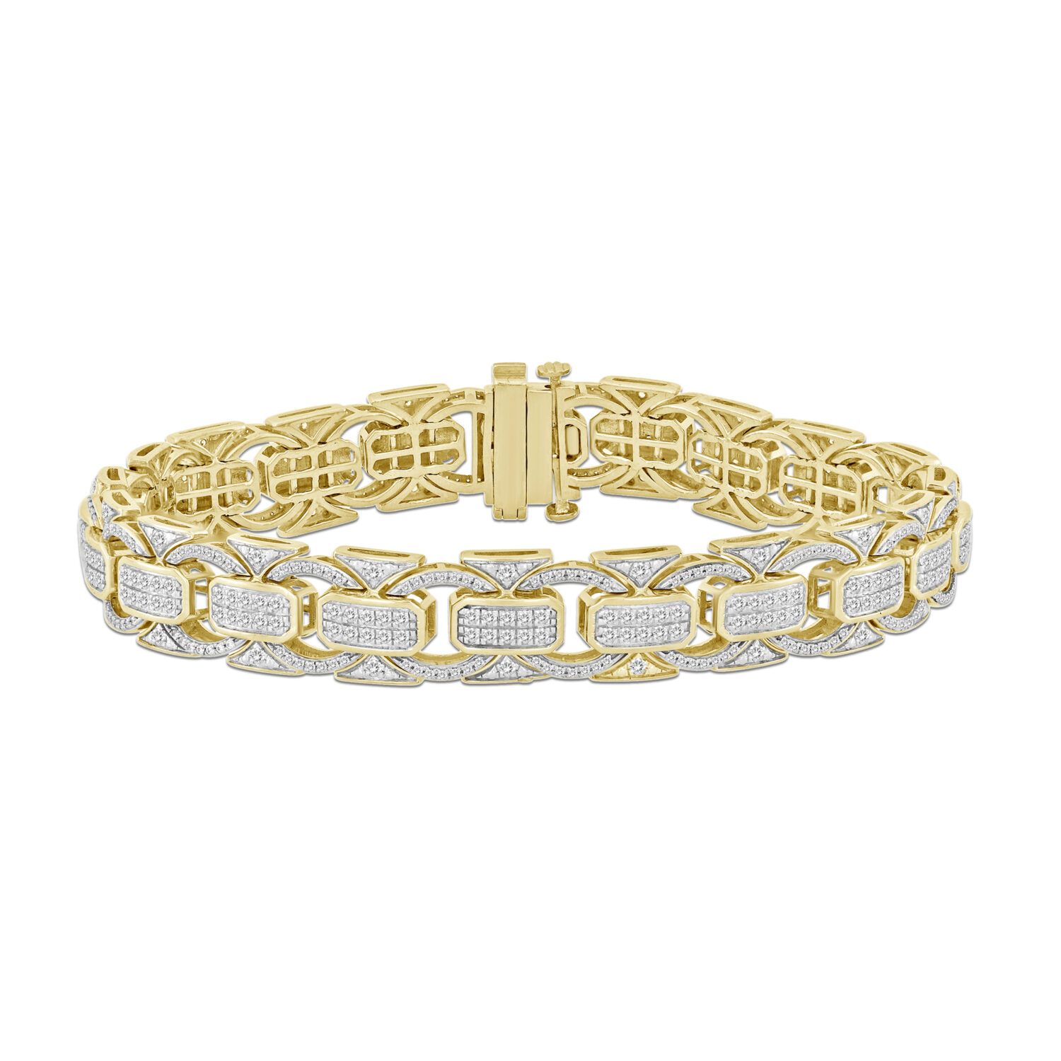 MEN'S BRACELET 2.50CT ROUND DIAMOND 10K YELLOW GOLD
