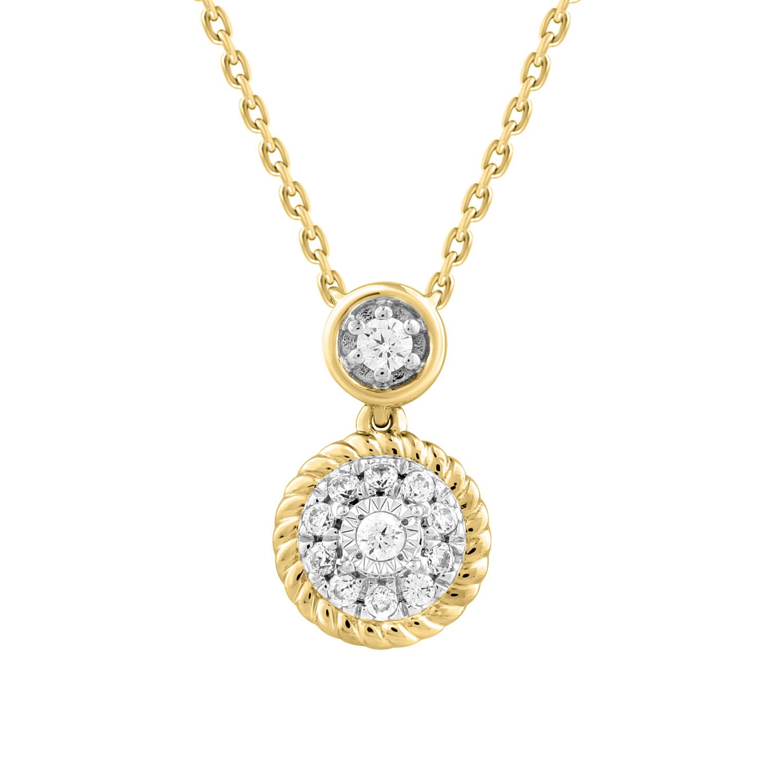 LADIES NECKLACE 0.13CT ROUND DIAMOND 14K YELLOW GOLD