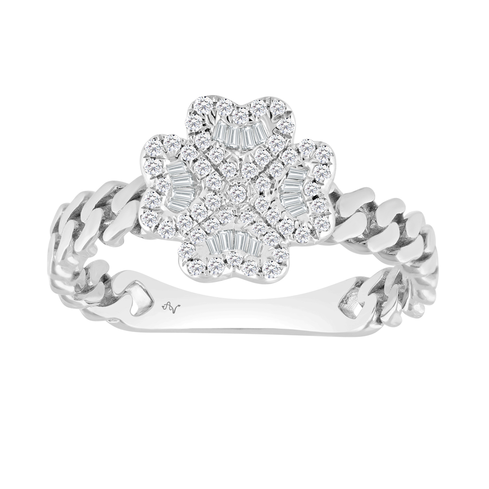 LADIES RING 0.25CT ROUND/BAGUETTE DIAMOND 14K WHITE GOLD