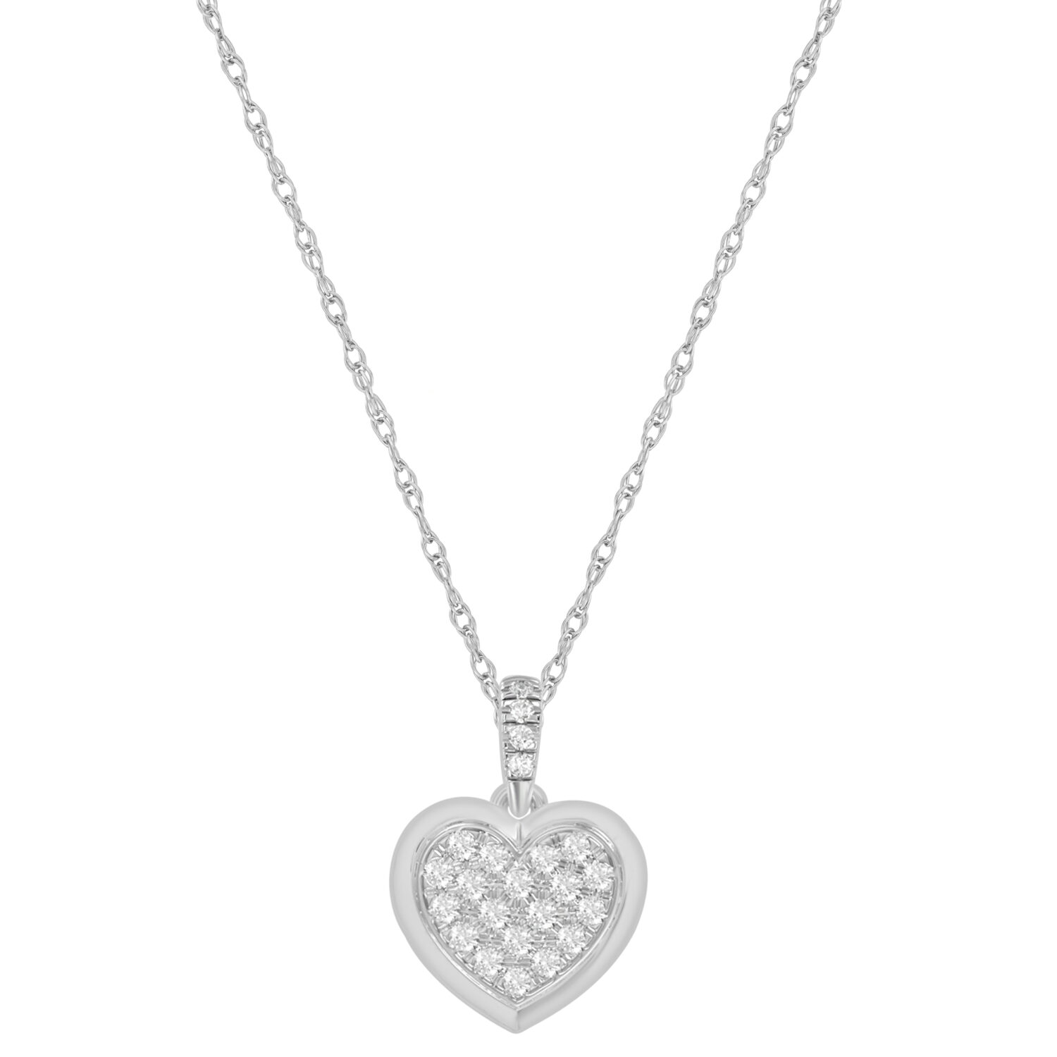 Elegance Ladies Heart Shape Fashion Pendant With Chain 0.15Ct Round Diamond Sterling Silver White