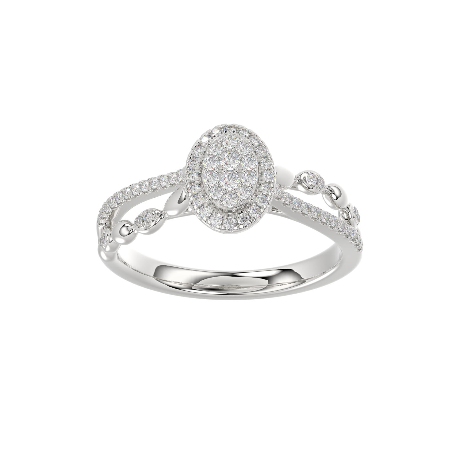 Adies 0.25Ct Round Diamond Sterling Silver White Promise Ring – Halo Oval Design With Split Shank, Elegant Women’S Jewelry