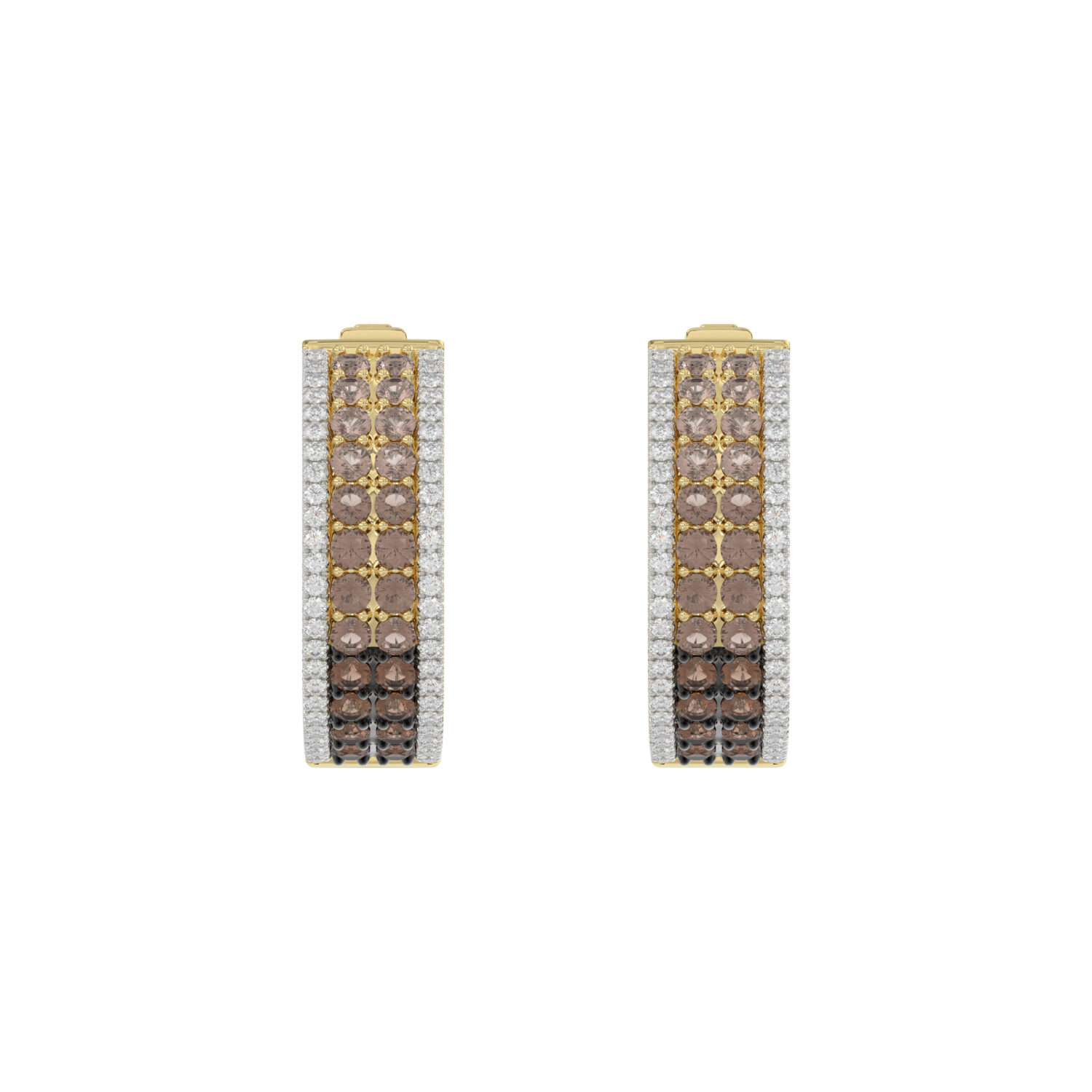 LADIES HOOPS EARRING 1.50CT ROUND/ROUND DARK BROWN DIAMOND 14K YELLOW GOLD