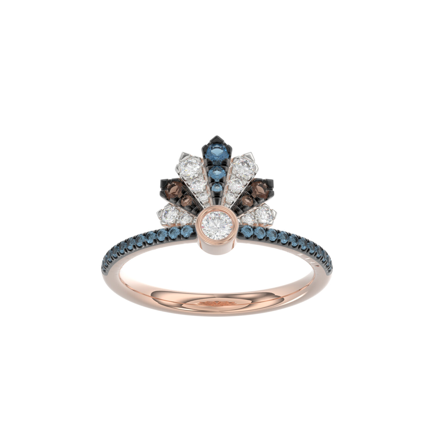 LADIES RING 0.50CT ROUND/ROUND BLUE/DARK BROWN DIAMOND 14K ROSE GOLD