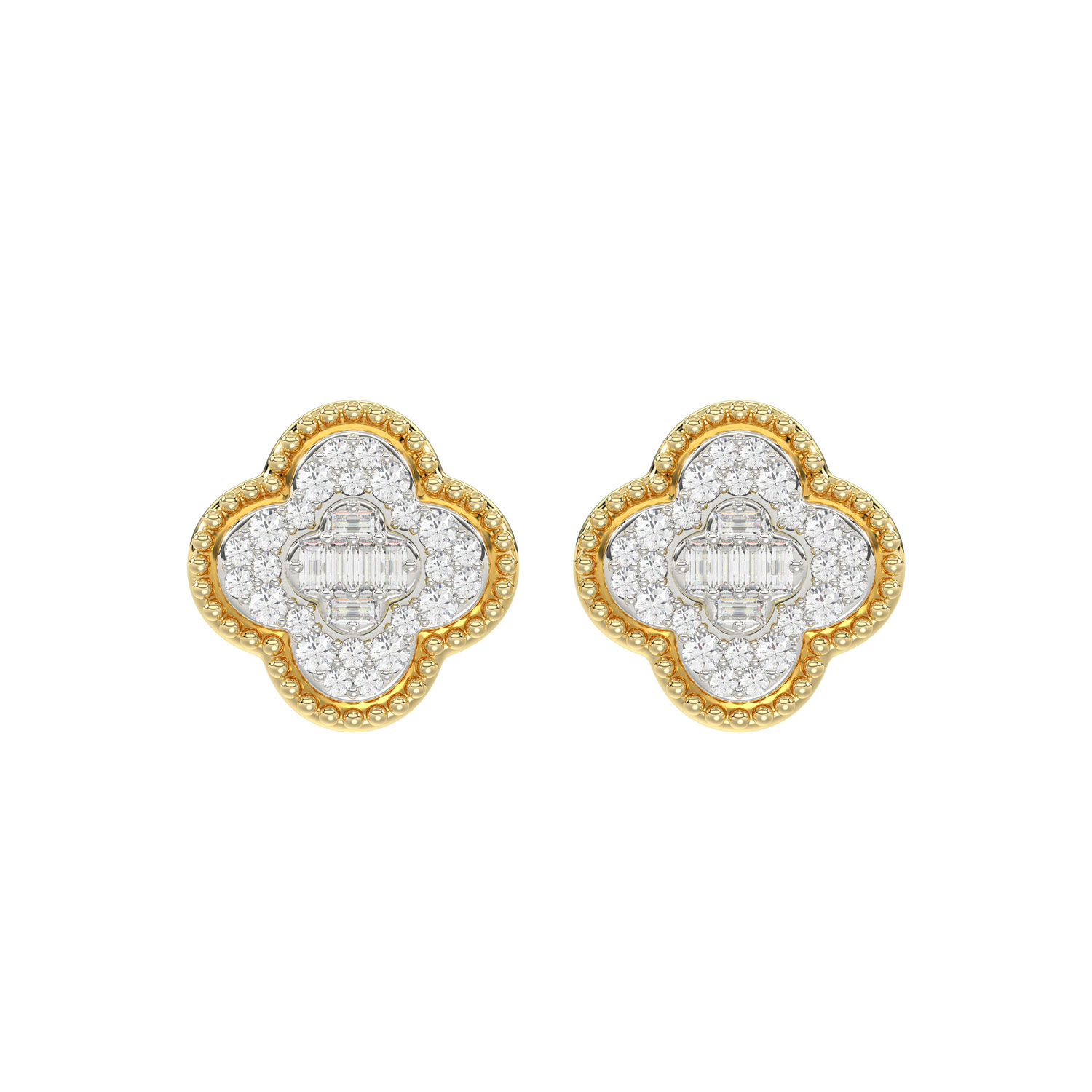 LADIES EARRING 0.25CT ROUND/BAGUETTE DIAMOND 10K YELLOW GOLD