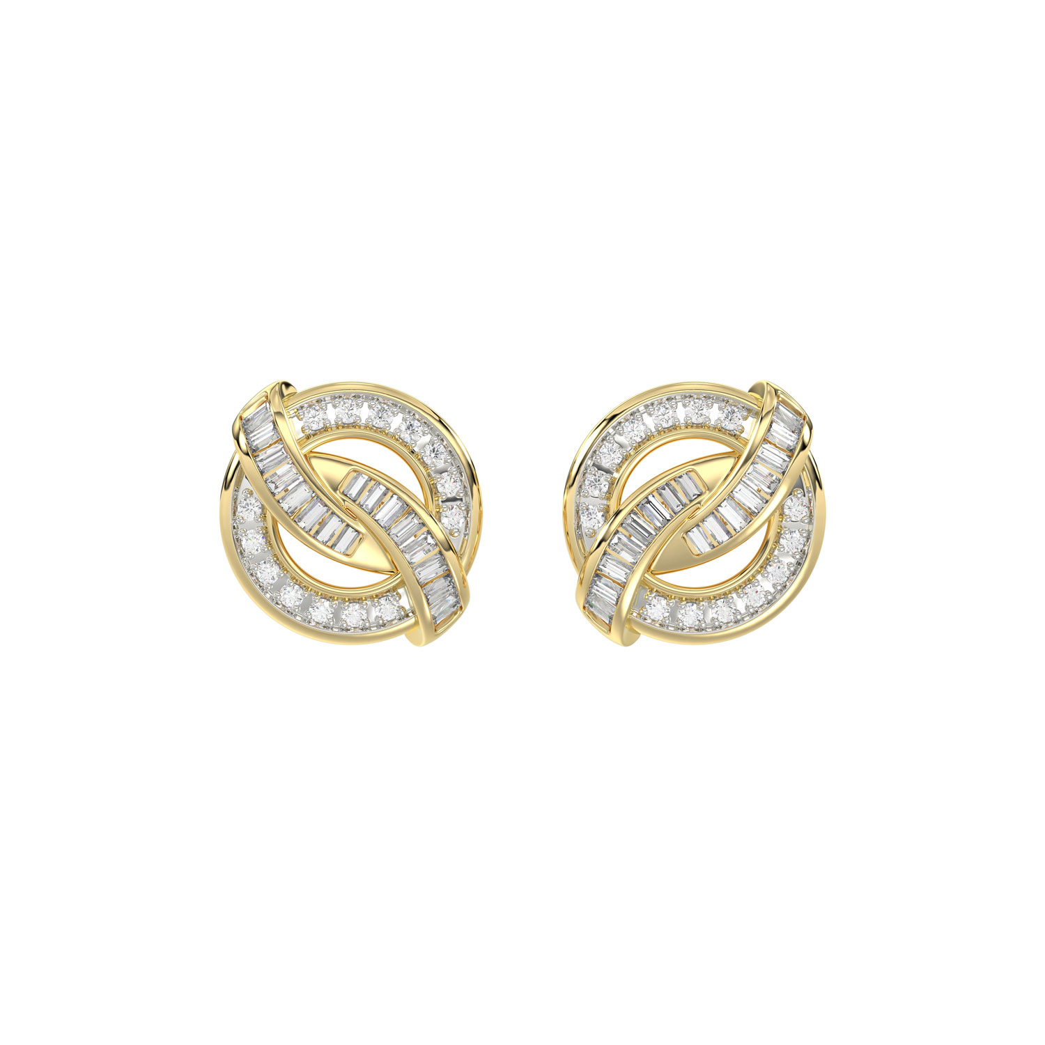LADIES EARRING 0.20CT ROUND/BAGUETTE DIAMOND 10K YELLOW GOLD