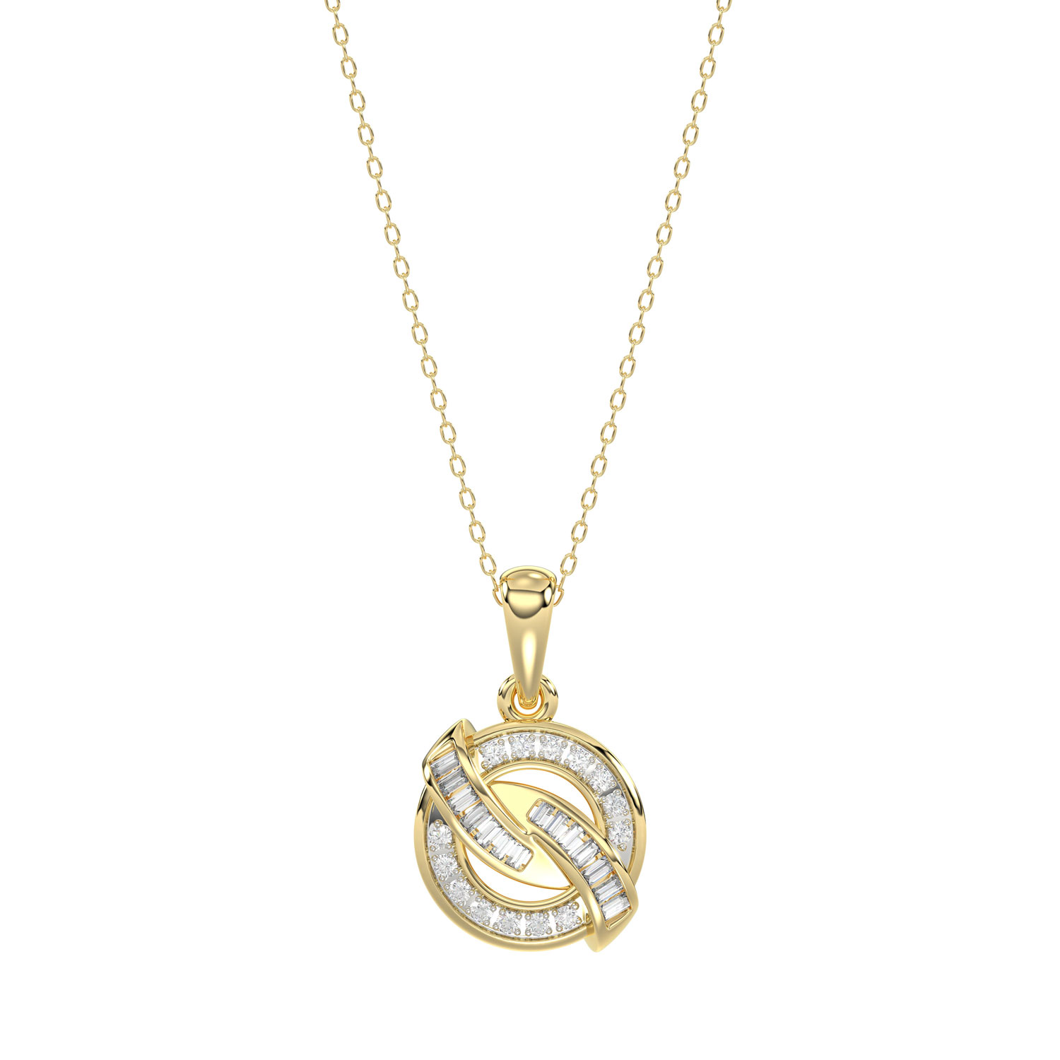 LADIES PENDANT 0.15CT ROUND/BAGUETTE DIAMOND 10K YELLOW GOLD