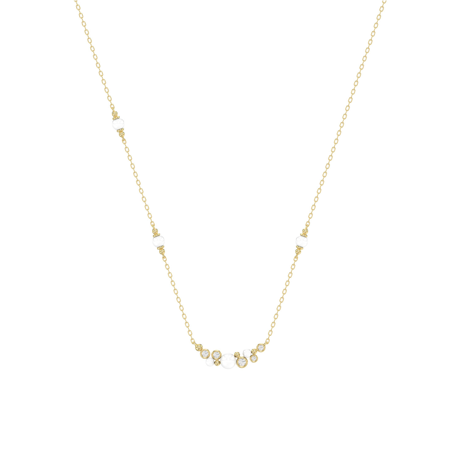 LADIES NECKLACE 0.16CT ROUND/PEARL DIAMOND 14K YELLOW GOLD