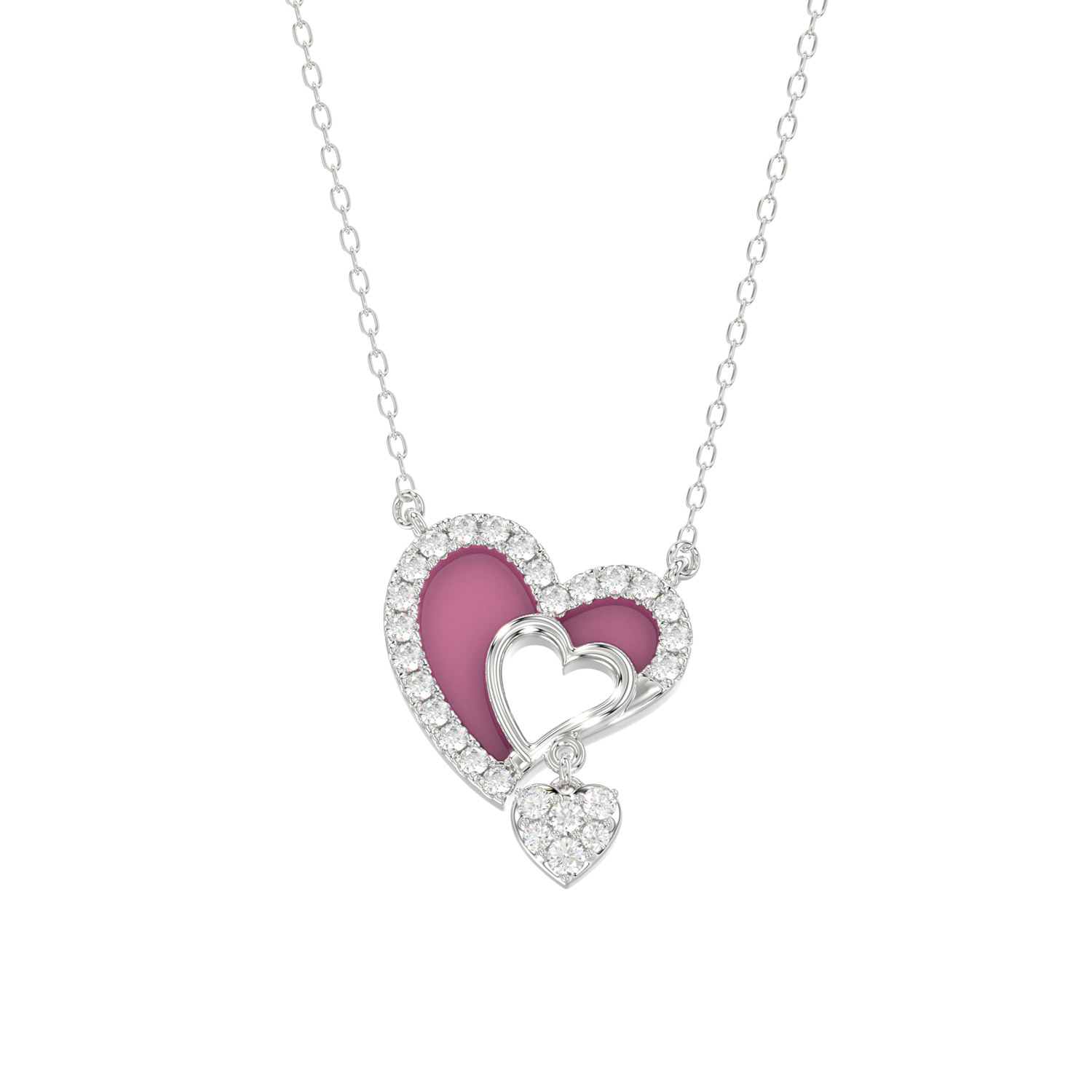 10K WHITE GOLD LADIES PENDANT INCLUDES WITH CHAIN  0.20CT ROUND DIAMOND & PINK ENAMEL, INCLUDES CHAIN