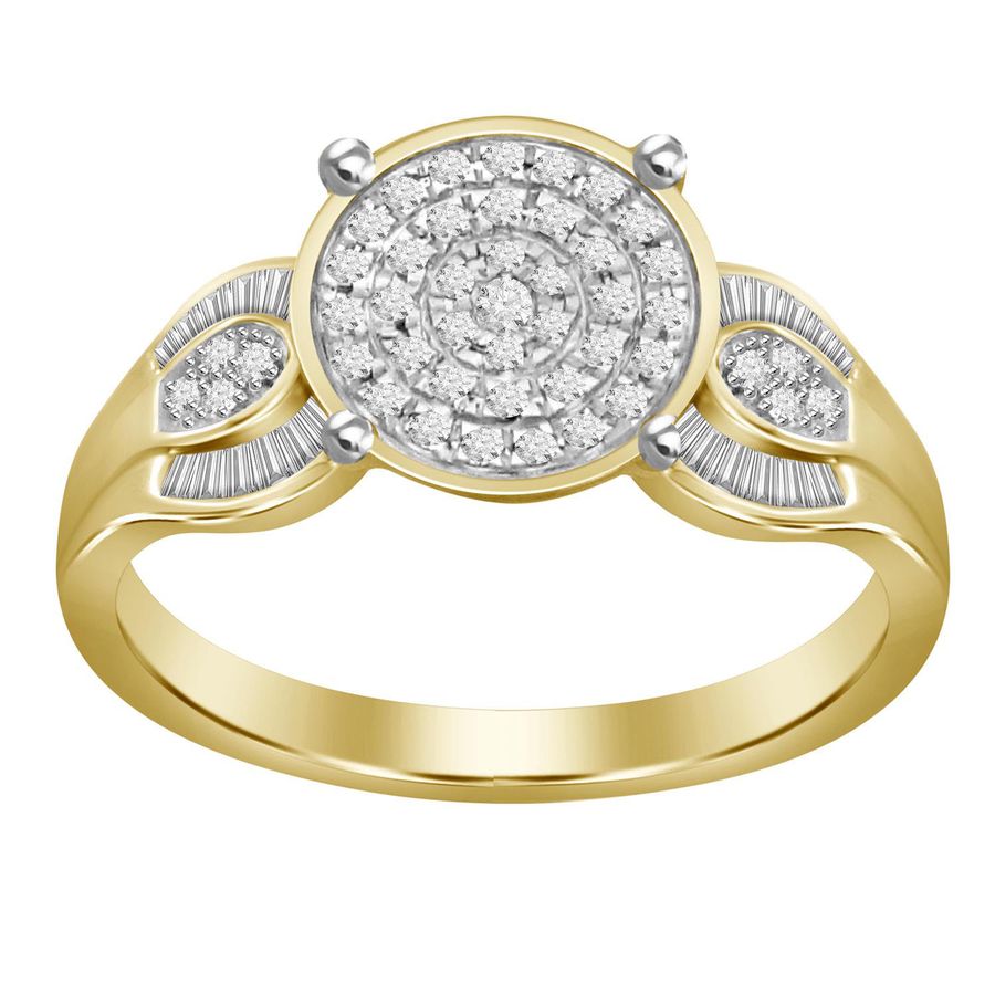 Exquisite 0.30CT Round-Baguette Diamond Ladies Engagement Ring in 10K Yellow Gold